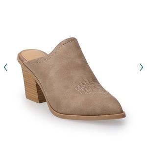 Lauren Conrad Size 7 Safarina Taupe Memory Foam Cowgirl Slip On Heel